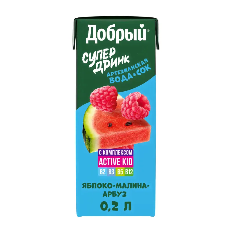 Напиток сокосодержащий Добрый Active kid яблоко-малина-арбуз, 200мл