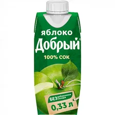 Сок Добрый "Яблоко", с крышкой, без сахара, 0,33 л