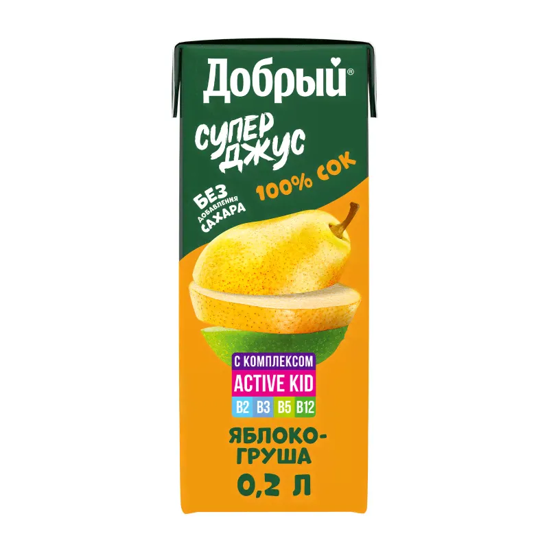 Сок Добрый из яблок и груш обогащённый витаминным комплексом Active kid, 200мл