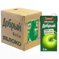 Сок Добрый Яблоко, с крышкой, без сахара, 2 л, 6 шт
